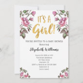 女の子ピンクの金ゴールド水色ベビーシャワー 招待状 (正面)