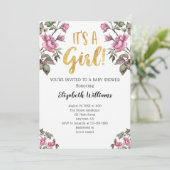 女の子ピンクの金ゴールド水色ベビーシャワー 招待状 (スタンド正面)