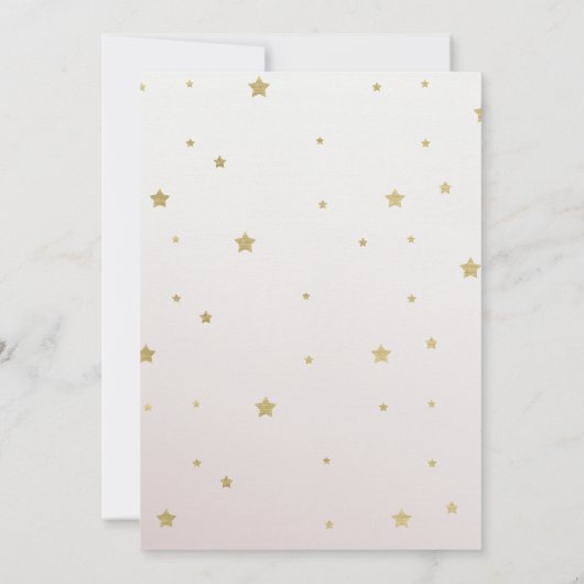 女の子ピンクの金ゴールド私たちは月の赤ちゃんシャワーの上にいる 招待状 (裏面)