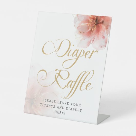 女の子ピンクの金ゴールド赤ちゃんシャワーおむつラッフル 台座サイン (正面)