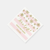 女の子ピンクの金ゴールド雪ストライプ赤ちゃんシャワー スタンダードカクテルナプキン (角)
