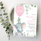 女の子ピンクの風船かわいい象の赤ちゃんシャワー 招待状
