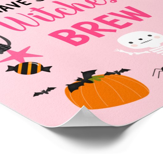 女の子ピンクオレンジハロウィーン誕生日パーティーサイン ポスター (角)