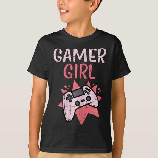 女の子ピンクゲームコントローラーかわいいビデオゲームの女性 Tシャツ (正面)