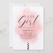 女の子ピンクコットンキャンディーベビーシャワー 招待状 (正面)