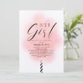 女の子ピンクコットンキャンディーベビーシャワー 招待状 (スタンド正面)