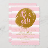女の子ピンクゴールドフォイル水カラー招待状 招待状 (正面/裏面)
