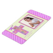 女の子ピンクストライプの第1聖餐式フォトマグネット マグネット (左側)