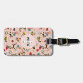 女の子ピンクスーパーヒーローモノグラムと名前キッズ ラゲッジタグ (正面横)