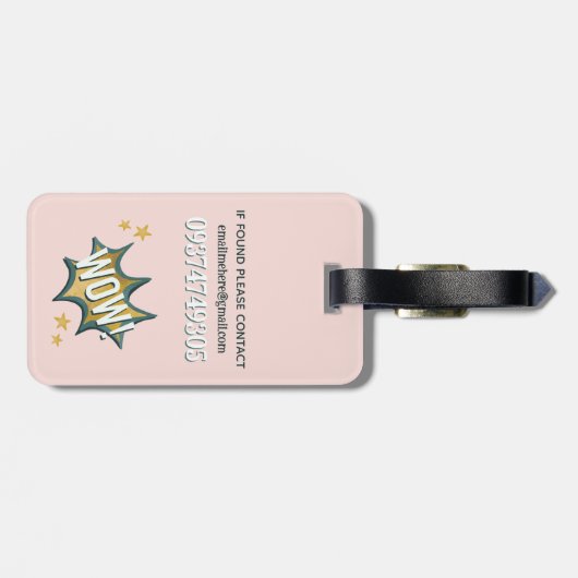 女の子ピンクスーパーヒーローモノグラムと名前キッズ ラゲッジタグ (裏面横)