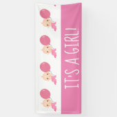 女の子ピンクバルーン歓迎ホームバナー 横断幕 (縦)