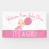 女の子ピンクバルーン歓迎ホームヤード 横断幕 (横)