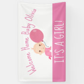 女の子ピンクバルーン歓迎ホームヤード 横断幕 (縦)