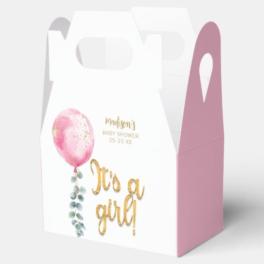 女の子ピンクバルーン赤ちゃんシャワーお願いボックス フェイバーボックス (オープン)