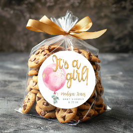 女の子ピンクバルーン赤ちゃんシャワーシール ラウンドシール