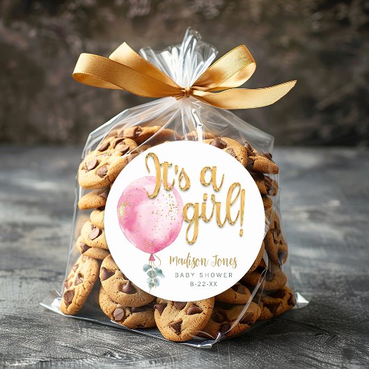 女の子ピンクバルーン赤ちゃんシャワーシール ラウンドシール