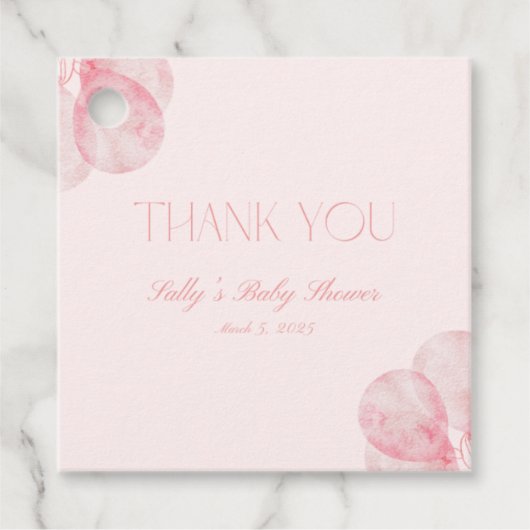 女の子ピンクバルーン赤ちゃんシャワーラベル フェイバータグ (正面)