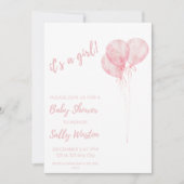 女の子ピンクバルーン赤ちゃんシャワー招待状 招待状 (正面)