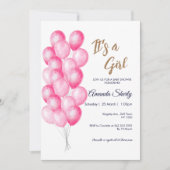 女の子ピンクバルーン赤ちゃんシャワー招待状 招待状 (正面)