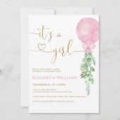 女の子ピンクバルーン赤ちゃんシャワー 招待状 (正面)