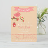 女の子ピンクバードベビーシャワー招待状 招待状 (スタンド正面)