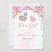 女の子ピンクパープルの金ゴールドだエレガント 招待状 (正面)