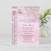 女の子ピンクパールボウクロスホーリーコミュニオン 招待状 (スタンド正面)