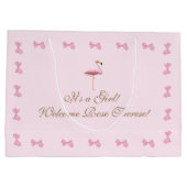 女の子ピンクフラミンゴ赤ちゃんシャワー ラージペーパーバッグ (裏面)