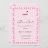 女の子ピンクフラミンゴ赤ちゃんシャワー 招待状 (正面/裏面)