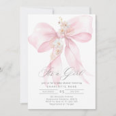 女の子ピンクボウのベビーガールシャワーだ 招待状 (正面)