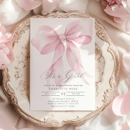 女の子ピンクボウのベビーガールシャワーだ 招待状