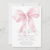 女の子ピンクボウのベビーガールシャワーだ 招待状 (正面)