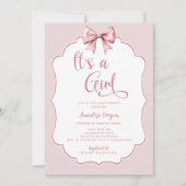 女の子ピンクボウの赤ちゃんシャワー 招待状 (正面)