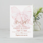 女の子ピンクボウの赤モダンちゃんエレガントシャワー 箔招待状 (立ち正面)