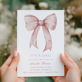 女の子ピンクボウ女の子ベビーシャワー 招待状
