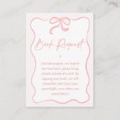 女の子ピンクボウ赤ちゃんシャワーブックリクエスト挿入 名刺 (正面)