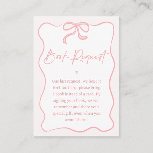 女の子ピンクボウ赤ちゃんシャワーブックリクエスト挿入 名刺 (正面)