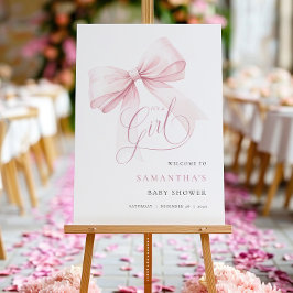 女の子ピンクボウ赤ちゃんシャワー歓迎サイン