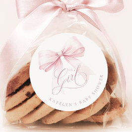 女の子ピンクボウ赤ちゃんシャワー ラウンドシール