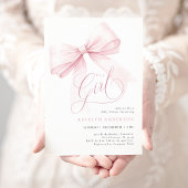 女の子ピンクボウ赤ちゃんシャワー 招待状