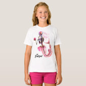 女の子ピンクマーメイドスケルトンTシャツ Tシャツ (正面フル)