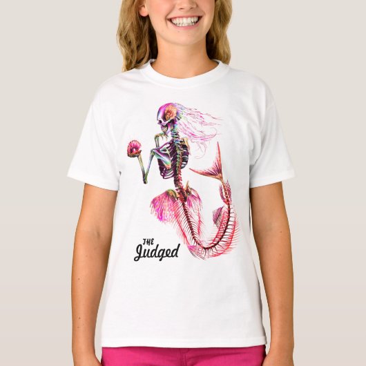 女の子ピンクマーメイドスケルトンTシャツ Tシャツ (正面)