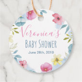 女の子ピンク春ボホウォーター色ベビーシャワー フェイバータグ (裏面)