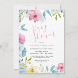 女の子ピンク春ボホウォーター色ベビーシャワー 招待状