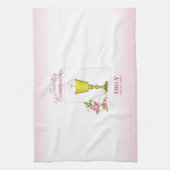 女の子ピンク最初の聖なる聖餐会，チャリス，ホスト，ロス キッチンタオル (縦)