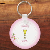 女の子ピンク最初の聖なる聖餐会,チャリス,ホスト,ロス キーホルダー (正面)
