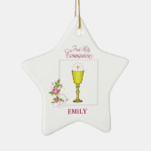 女の子ピンク最初の聖なる聖餐会，チャリス，ホスト，ロス セラミックオーナメント (右)