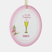 女の子ピンク最初の聖なる聖餐会，チャリス，ホスト，ロス セラミックオーナメント (右)