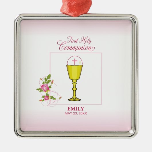 女の子ピンク最初の聖なる聖餐会,チャリス,ホスト,ロス メタルオーナメント (正面)