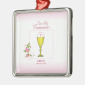 女の子ピンク最初の聖なる聖餐会,チャリス,ホスト,ロス メタルオーナメント (左)